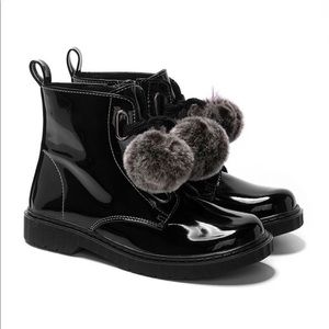 NWT- Rachel Shoes ‘Lil Paxton’ Black Patent Pom Pom Boot